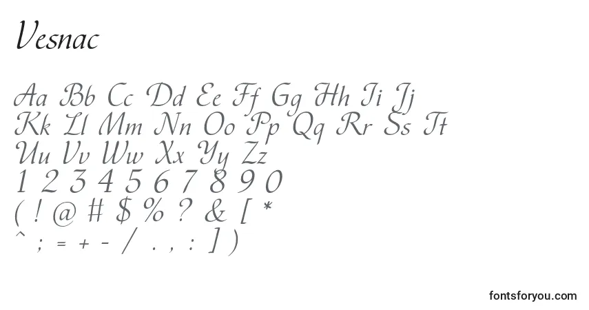 A fonte Vesnac – alfabeto, números, caracteres especiais