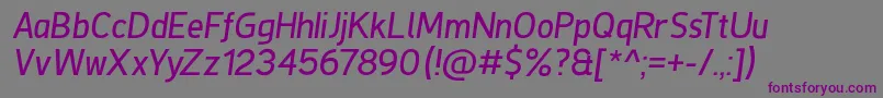 Czcionka DeLuxeNextItalic – fioletowe czcionki na szarym tle