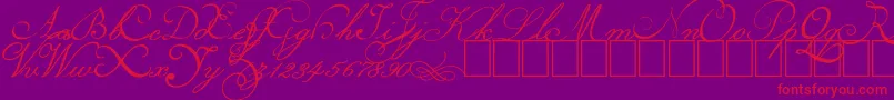 Volutes-Schriftart – Rote Schriften auf violettem Hintergrund