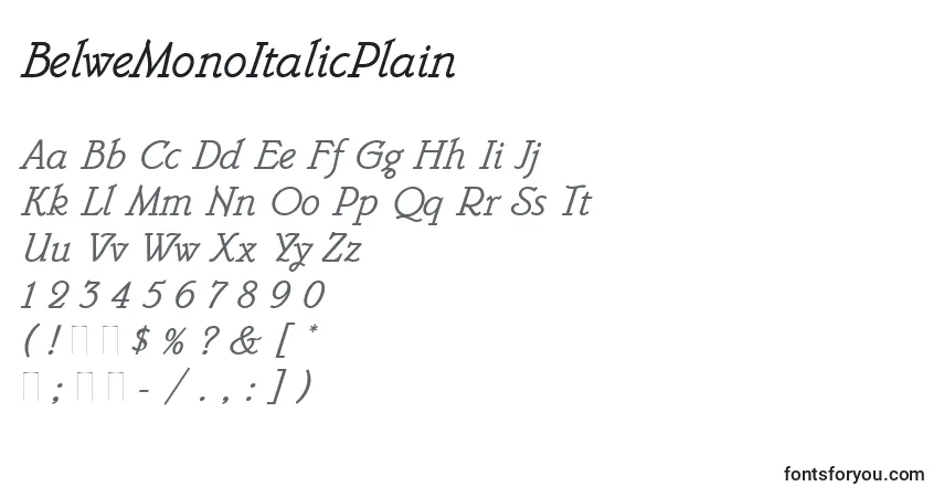A fonte BelweMonoItalicPlain – alfabeto, números, caracteres especiais
