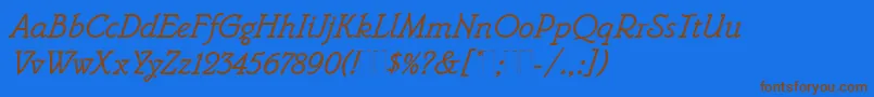 フォントBelweMonoItalicPlain – 茶色の文字が青い背景にあります。