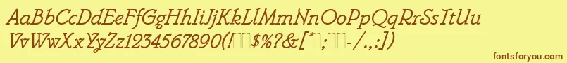 Fonte BelweMonoItalicPlain – fontes marrons em um fundo amarelo