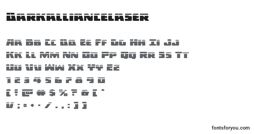 Czcionka Darkalliancelaser – alfabet, cyfry, specjalne znaki