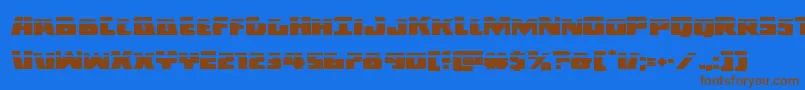 フォントDarkalliancelaser – 茶色の文字が青い背景にあります。