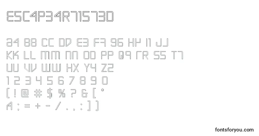 Czcionka Escapeartist3D – alfabet, cyfry, specjalne znaki