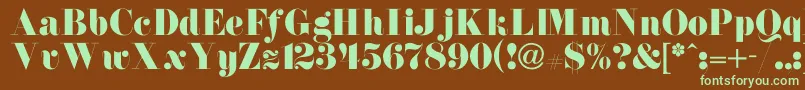 フォントNewdawneNormal – 緑色の文字が茶色の背景にあります。