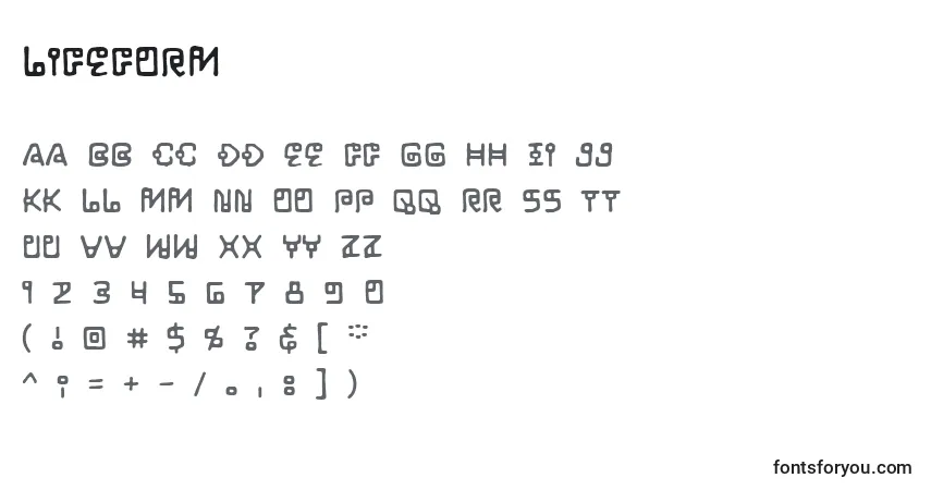 A fonte Lifeform – alfabeto, números, caracteres especiais