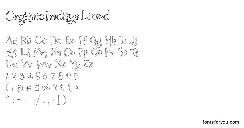 A fonte OrganicFridaysLined – alfabeto, números, caracteres especiais