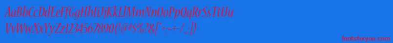 NuevastdConditalic Font – Red Fonts on Blue Background