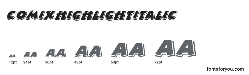 ComixhighlightItalic Font Sizes