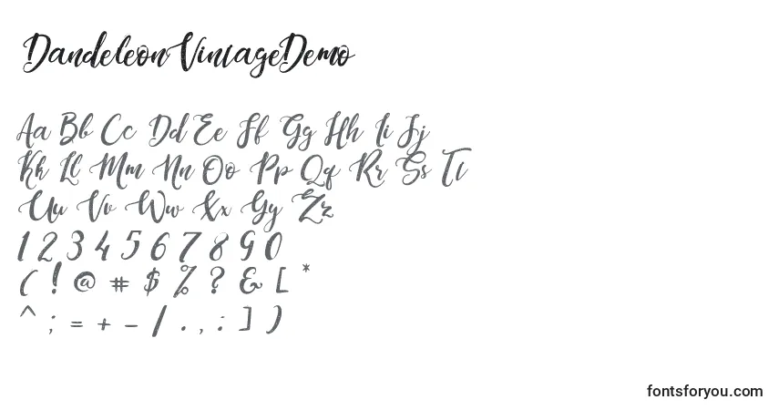 Schriftart DandeleonVintageDemo (113374) – Alphabet, Zahlen, spezielle Symbole