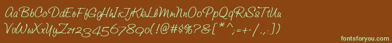 フォントStudioScriptAltItcTt – 緑色の文字が茶色の背景にあります。