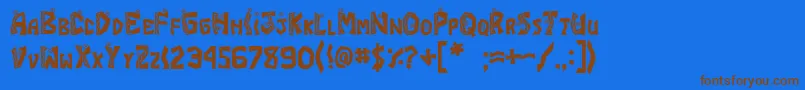 フォントJiFajita – 茶色の文字が青い背景にあります。