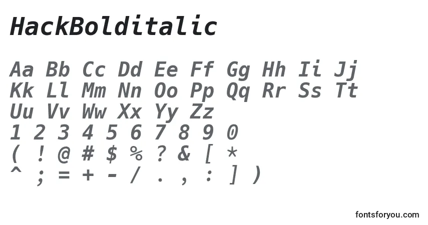 A fonte HackBolditalic – alfabeto, números, caracteres especiais