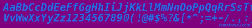 HackBolditalic-fontti – siniset fontit violetilla taustalla