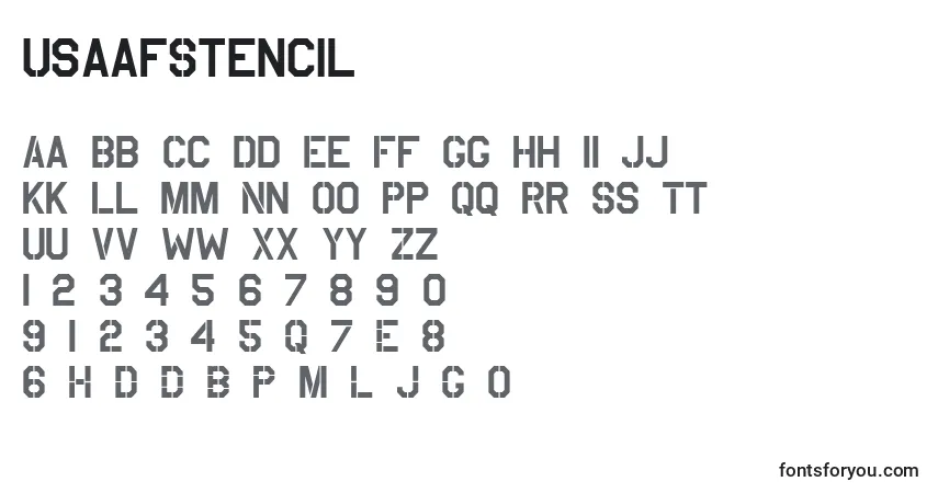 Шрифт UsaafStencil – алфавит, цифры, специальные символы