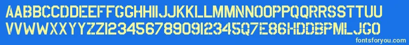 UsaafStencil-Schriftart – Gelbe Schriften auf blauem Hintergrund