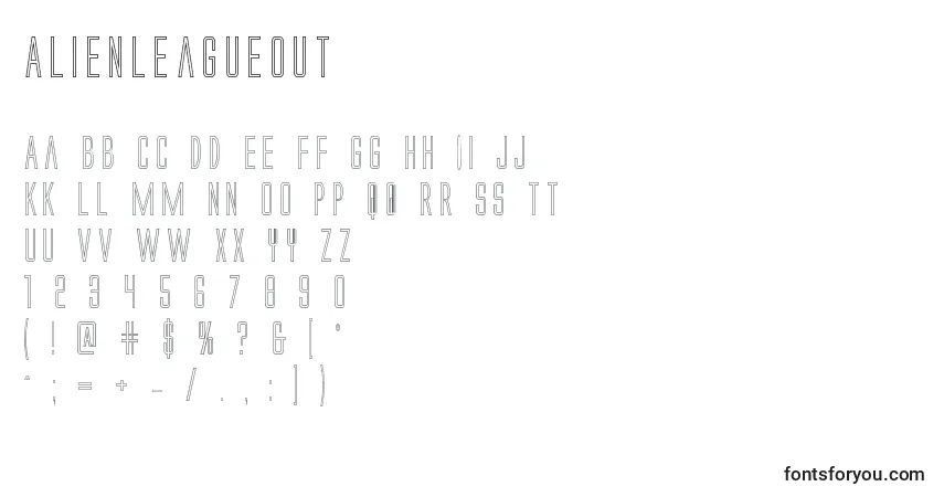 Schriftart Alienleagueout – Alphabet, Zahlen, spezielle Symbole