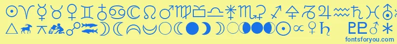 LinotypeAstrologyPiOne Font – Blue Fonts on Yellow Background