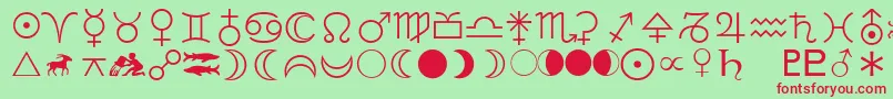 フォントLinotypeAstrologyPiOne – 赤い文字の緑の背景