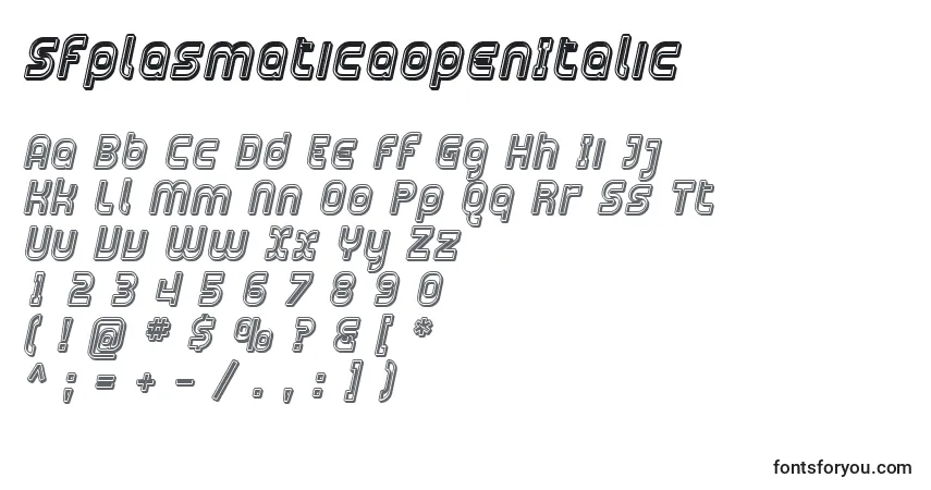 Schriftart SfplasmaticaopenItalic – Alphabet, Zahlen, spezielle Symbole