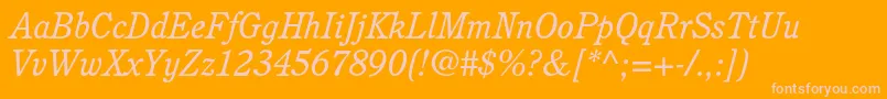 CushingstdBookitalic-fontti – vaaleanpunaiset fontit oranssilla taustalla