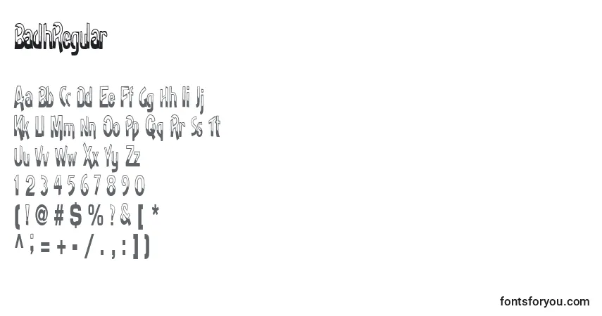 Czcionka BadhRegular – alfabet, cyfry, specjalne znaki
