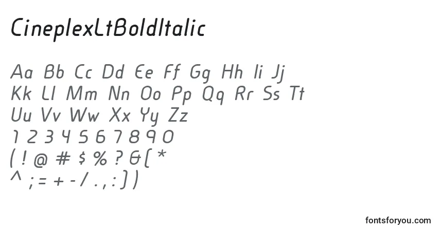 Schriftart CineplexLtBoldItalic – Alphabet, Zahlen, spezielle Symbole
