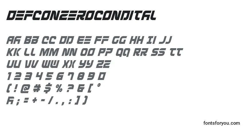 Defconzeroconditalフォント–アルファベット、数字、特殊文字