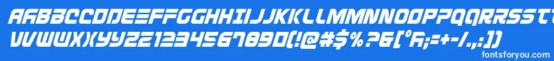 Defconzerocondital-Schriftart – Weiße Schriften auf blauem Hintergrund