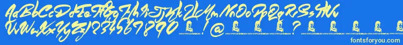フォントAngelWarriors – 黄色の文字、青い背景