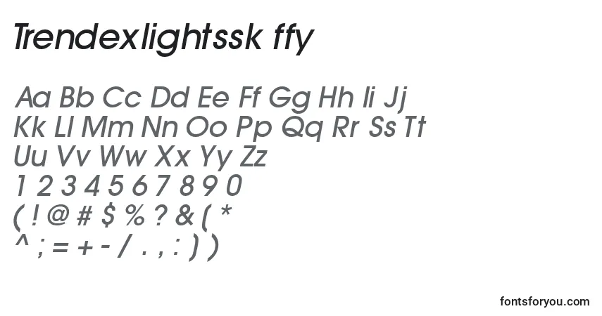 A fonte Trendexlightssk ffy – alfabeto, números, caracteres especiais