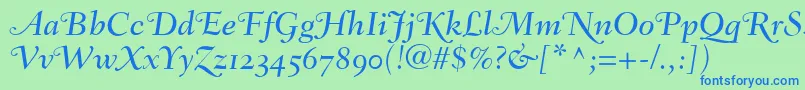 FairfieldLh56SwashMediumItalicOldStyleFigures Font – Blue Fonts on Green Background