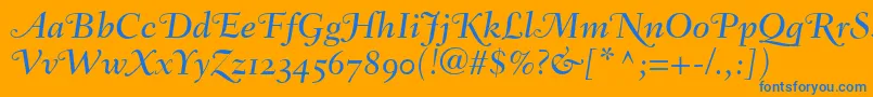 FairfieldLh56SwashMediumItalicOldStyleFigures-Schriftart – Blaue Schriften auf orangefarbenem Hintergrund