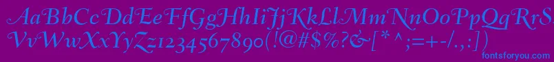 FairfieldLh56SwashMediumItalicOldStyleFigures Font – Blue Fonts on Purple Background