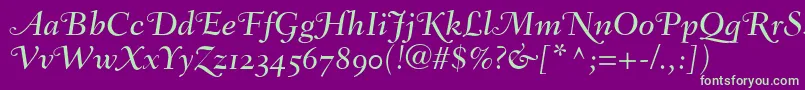 FairfieldLh56SwashMediumItalicOldStyleFigures Font – Green Fonts on Purple Background