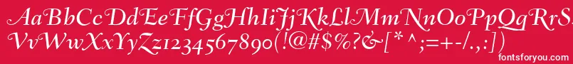 FairfieldLh56SwashMediumItalicOldStyleFigures Font – White Fonts on Red Background