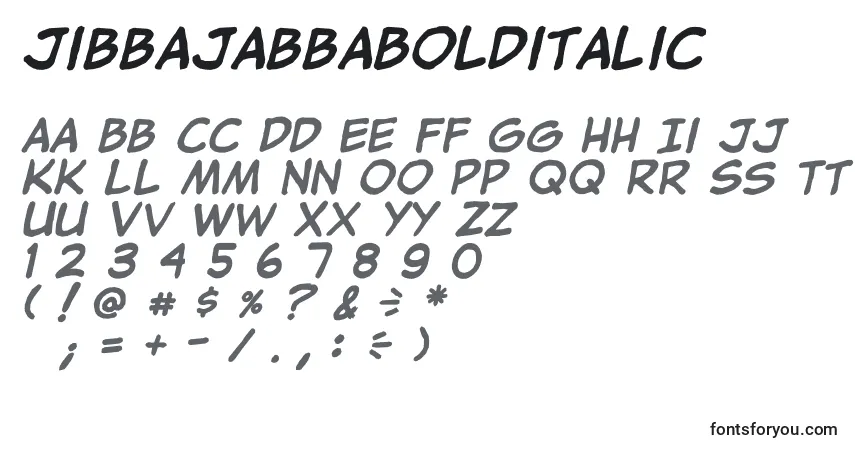 Шрифт JibbajabbaBolditalic – алфавит, цифры, специальные символы