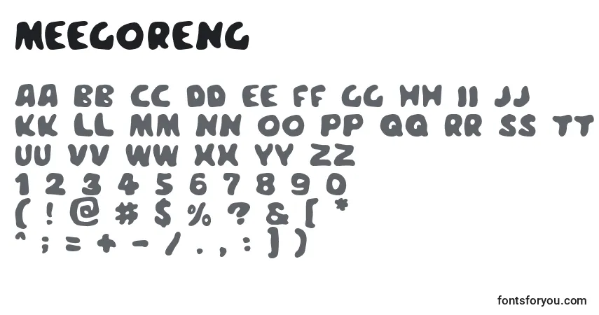 Schriftart Meegoreng – Alphabet, Zahlen, spezielle Symbole