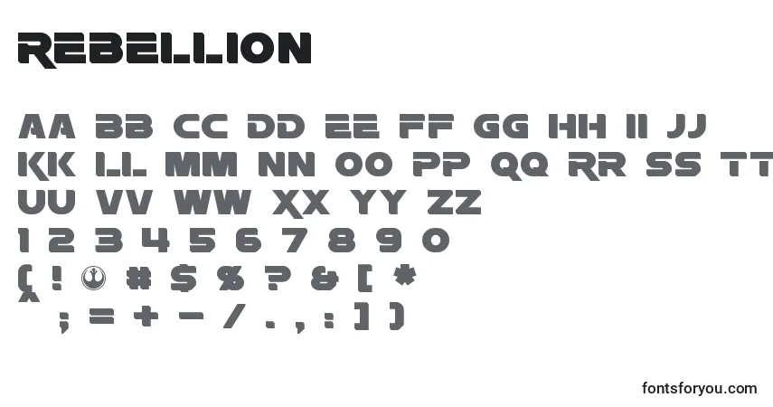 Шрифт Rebellion – алфавит, цифры, специальные символы