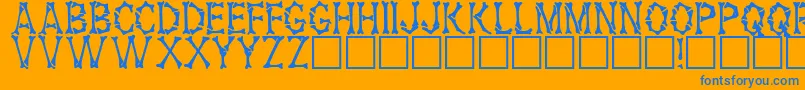 HeadhunterRegular-Schriftart – Blaue Schriften auf orangefarbenem Hintergrund