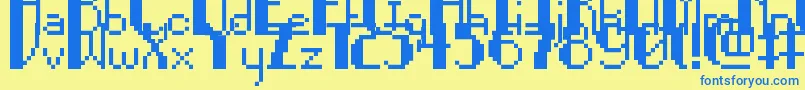 PixelNoir-Schriftart – Blaue Schriften auf gelbem Hintergrund