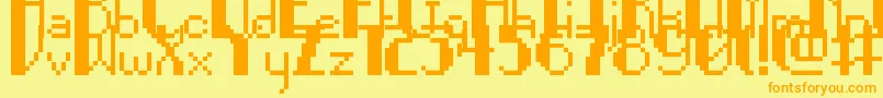 PixelNoir-Schriftart – Orangefarbene Schriften auf gelbem Hintergrund