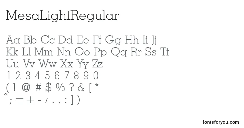 MesaLightRegularフォント–アルファベット、数字、特殊文字