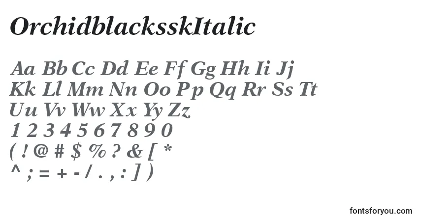 Шрифт OrchidblacksskItalic – алфавит, цифры, специальные символы