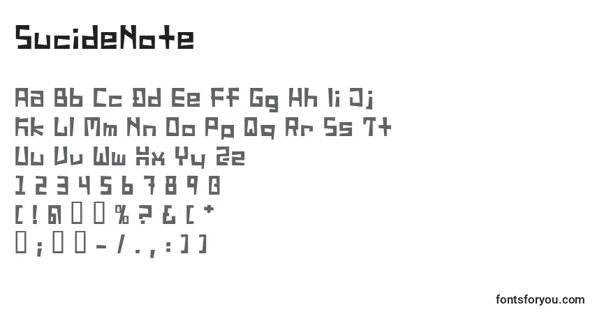SucideNote-fontti – aakkoset, numerot, erikoismerkit