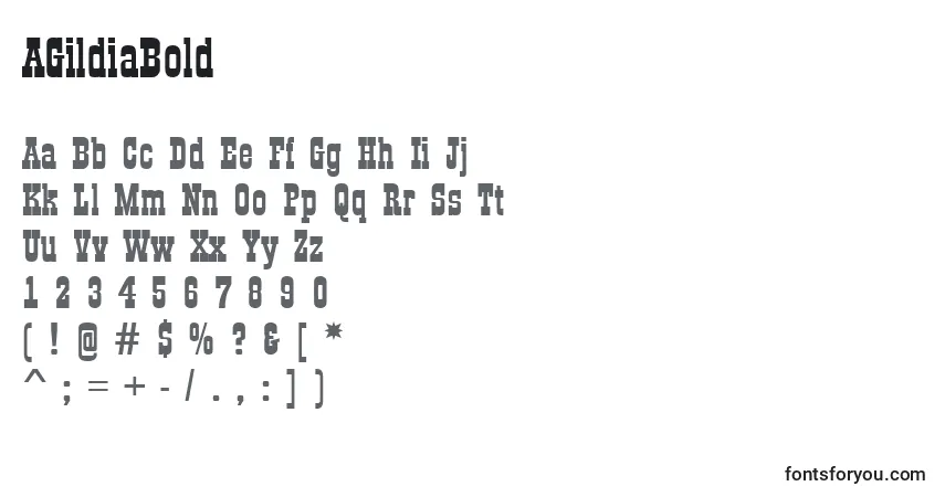 A fonte AGildiaBold – alfabeto, números, caracteres especiais