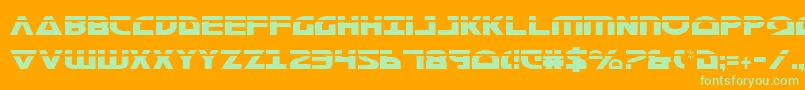 MorseNkCondensedLaser-Schriftart – Grüne Schriften auf orangefarbenem Hintergrund