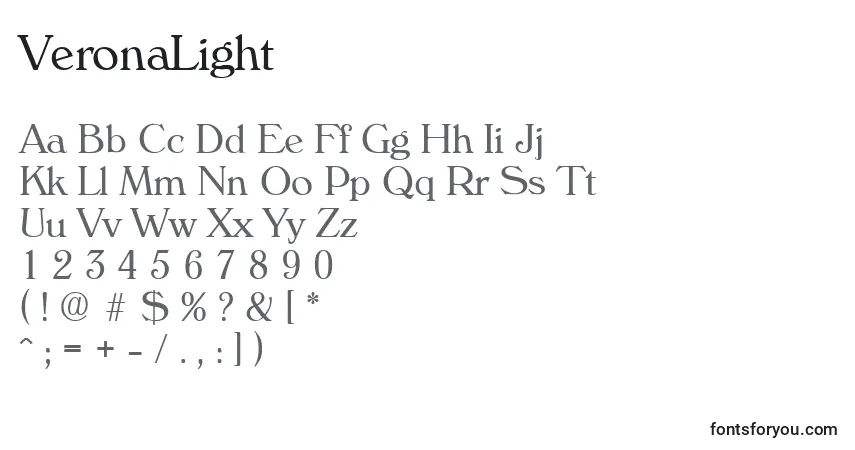 Czcionka VeronaLight – alfabet, cyfry, specjalne znaki