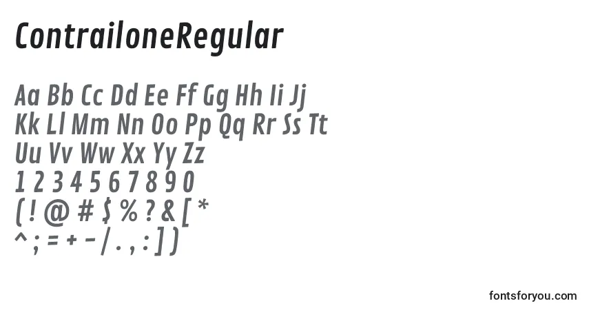 A fonte ContrailoneRegular – alfabeto, números, caracteres especiais